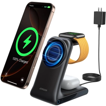 Joyroom 15W 3in1 Wireless Charger Ladestation mit MagSafe - Schwarz