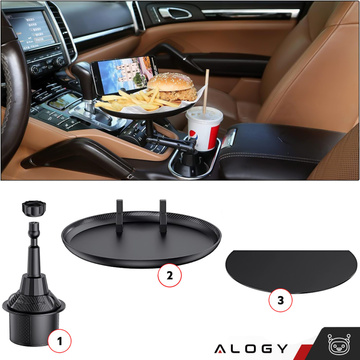 Cestovný podnos na stôl podnos do auta držiak telefónu držiak na jedlo do auta Alogy Cup Holder Black