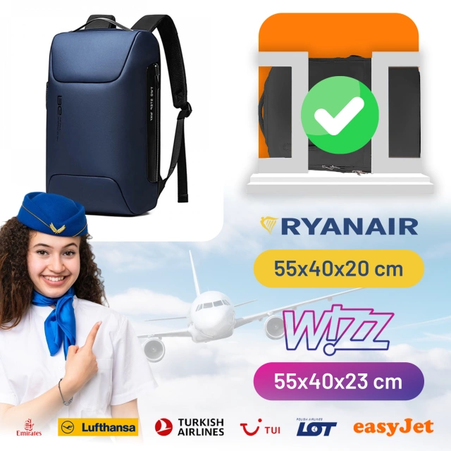 Vodotesný batoh Bange s ochranou proti krádeži na 15,6" notebook, cestovanie po meste, 48x30x16 cm, do práce, do lietadla, pánsky, dámsky, s USB portom a kombinačným zámkom, námornícka modrá