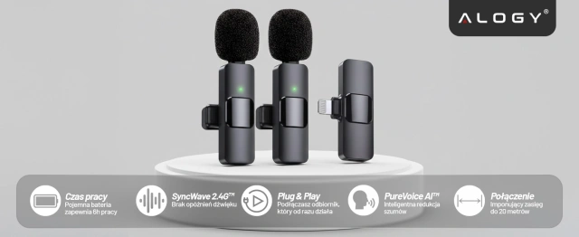 2x Alogy Lightning bezdrátový lavalierový mikrofon pro Apple iPhone iPad Malé mikrofony Sada dvou mikrofonů