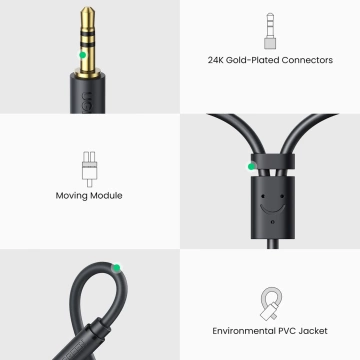 Uzelený audio adaptér jack 3,5mm samec na 2xRCA samice kabel 0,25m šedý (AV109)