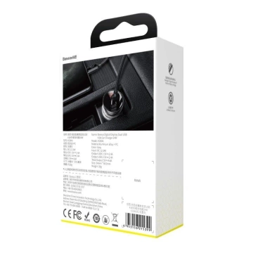 Baseus autonabíjačka s displejom, 2x USB, 4,8A, 24W (strieborná)
