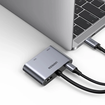 Адаптер Ugreen CM162 USB-C HDMI VGA USB-A 3.0 PD 100W 4K сірий