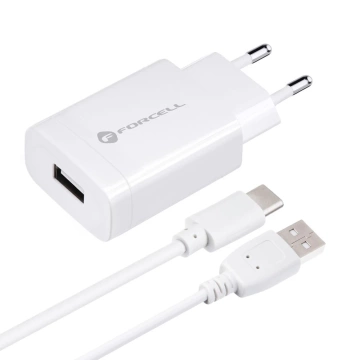 Nabíjačka Forcell QC 3.0 USB-C 18W do siete, kábel 1,2 m, biela