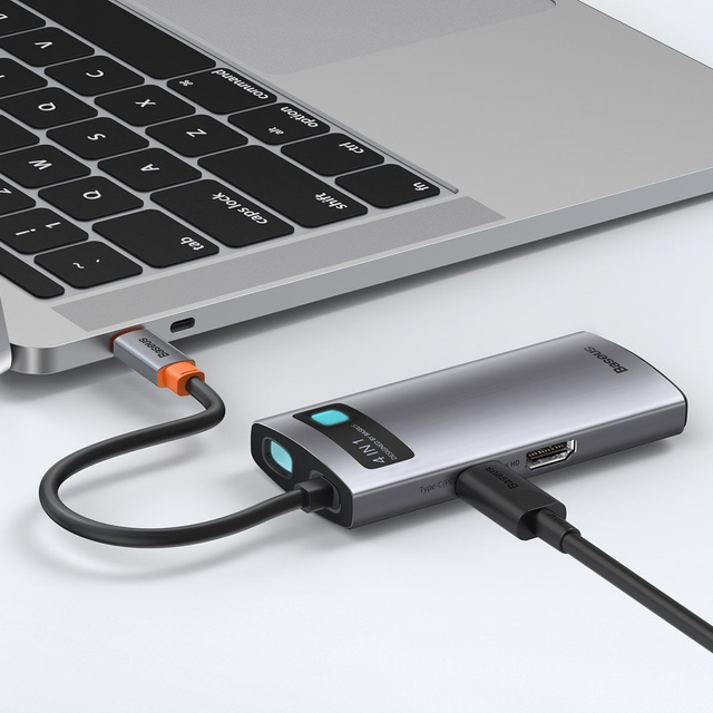 Концентратор 4w1 Baseus Metal Gleam Series, USB-C до USB 3.0 USB 2.0 HDMI USB-C PD