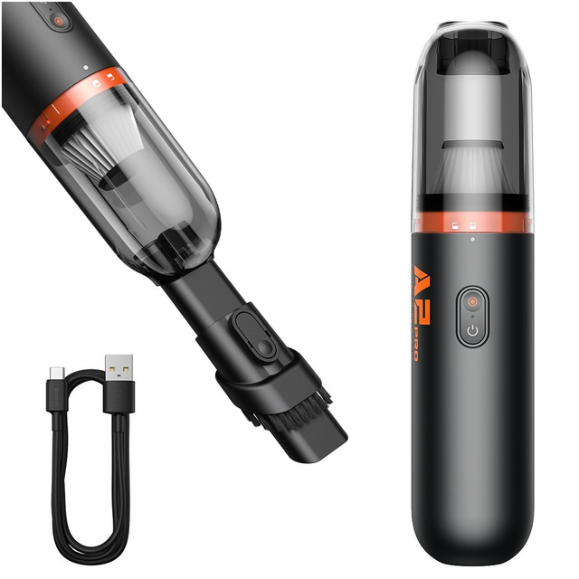 Bezprzewodowy odkurzacz samochodowy bezworkowy 80W Baseus A2 Pro 6000Pa HEPA USB-C czarny