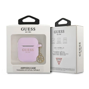 Guess ochranné puzdro na kryt AirPods fialový/fialový Silicone Charm 4G Collection
