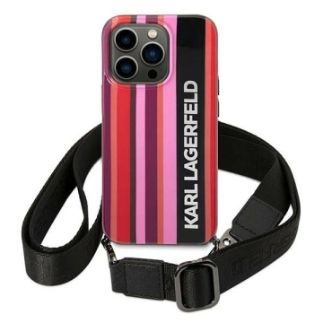 Puzdro na telefón Karl Lagerfeld KLHCP14XSTSTP pre Apple iPhone 14 Pro Max 6,7" pevné puzdro ružové/ružové Color Stripes Strap