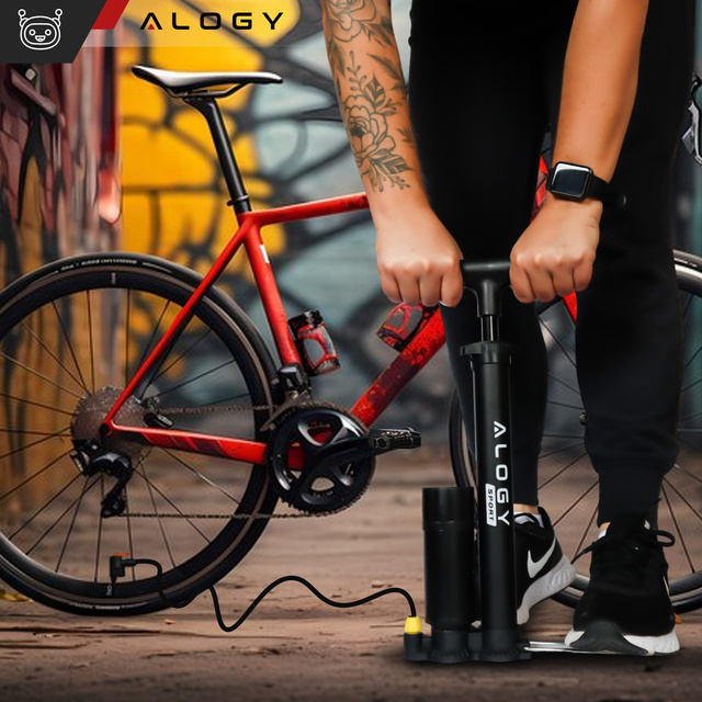Alogy Bike Pump 160psi with pressure gauge and handle, manual, Black