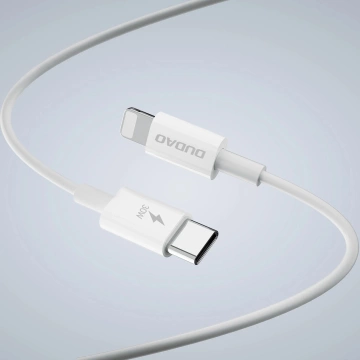 Dudao A30EUL GaN nástěnná nabíječka 30W USB-A / USB-C kabel USB-C - Lightning - Bílá
