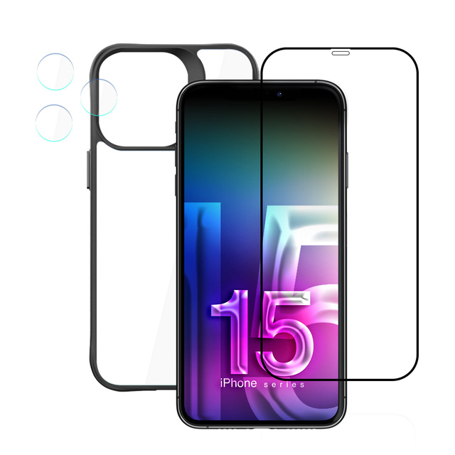 Skleněná čočka pouzdra pro iPhone 15 Pro Set 3mk Comfort Set 4v1 tvrzená čočka pouzdra