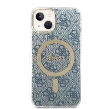 Zestaw Guess GUBPP14SH4EACSB Case Charger iPhone 14 6,1" niebieski/blue Hartschalenetui 4G Print MagSafe