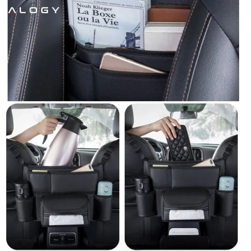 Organizér do auta do auta mezi sedačku autosedačku Alogy Car kapesníčky na pití Black