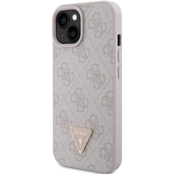 Etui Guess GUHCP15SP4TDPP na iPhone 15 6,1" różowy/růžové pevné pouzdro Leather 4G Triangle Strass