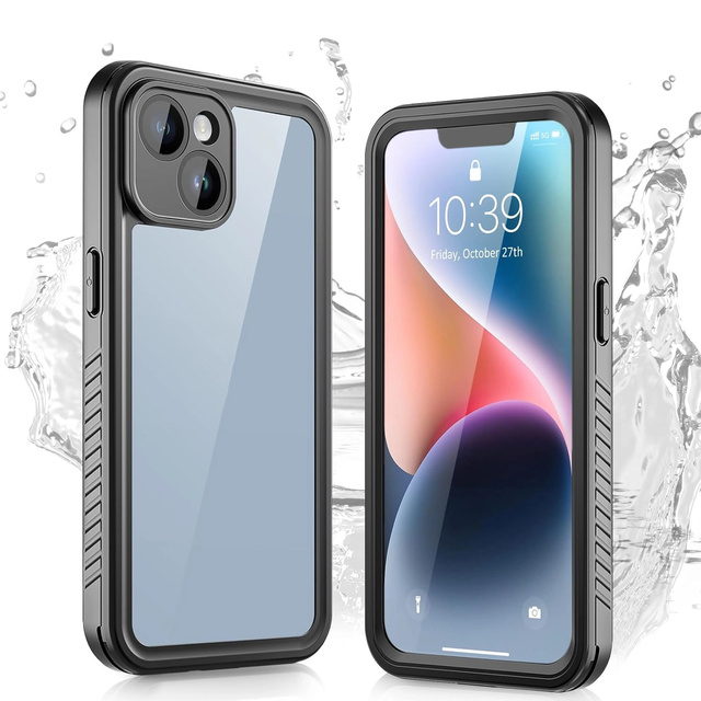 Hülle für iPhone 14, wasserdicht, gepanzert, 360-Grad-Hülle, Hybrid-Kameraobjektivschutz, IP68, wasserdicht, Schwarz