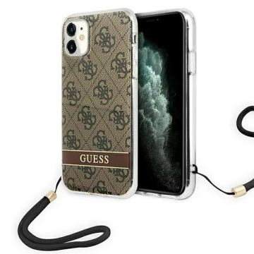 Etui Guess GUOHCN61H4STW do Apple iPhone 11 6,1" brązový/hnedý pevný obal 4G Print Strap
