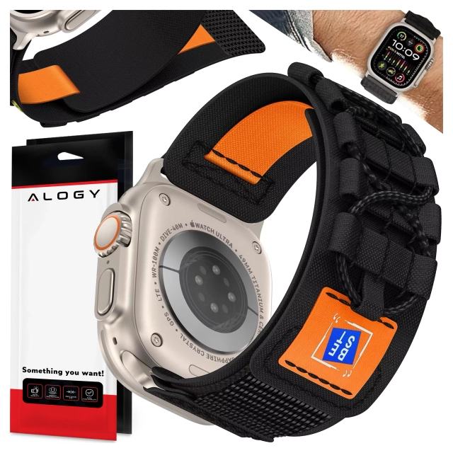 Alogy Nylonarmband mit Klettverschluss für Apple Watch 42/44/45/49 mm Schwarz