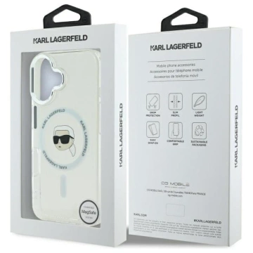 Karl Lagerfeld Case for iPhone 16 Plus 6.7" IML Metal Karl Head MagSafe White