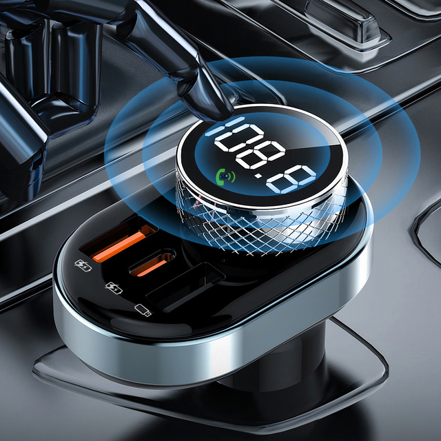 FM vysílač nabíječka do auta Bluetooth 5.0 USB QC 3.0 USB-C PD 30W karta MP3 TF BC74 černá