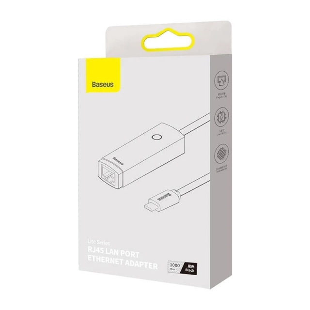 Baseus Lite Series sieťový adaptér USB-C na RJ45 (čierny)