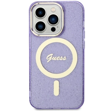 Puzdro na telefón Guess GUHMP14XHCMCGU do Apple iPhone 14 Pro Max 6,7" purpurovo/fialové pevné puzdro Glitter Gold MagSafe