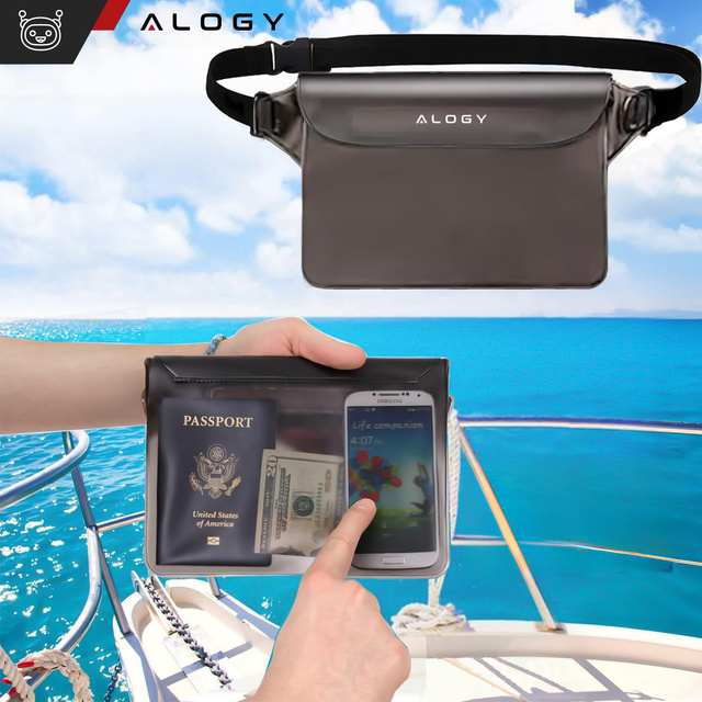 2x vodotesné puzdro vak do pása puzdro na telefón vodotesné puzdro 21,5 x 23,5 cm Alogy vodotesné čierne