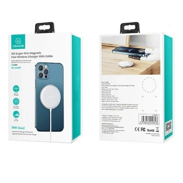 USAMS Indukční nabíječka US-CD160 magnetická W2 15W hliníková iPhone 12 série stříbrná/stříbrná CD160DZ01