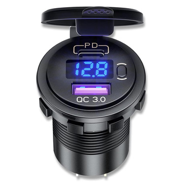 USB nabíječka do auta QC 3.0 USB-C PD adaptér typu C Zásuvka do zapalovače cigaret LED voltmetr 48W Rychlý pro telefon Černá