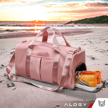 Жіноча спортивна сумка через плече в зал, в літак, ручна поклажа, 48х25, тканина тренувальна, Alogy, Рожевий