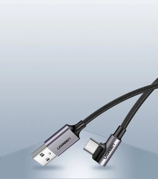 Uzelený uhlový kábel USB – USB typu C 2m 3A sivý (50942)