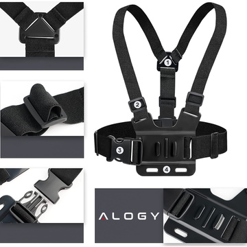Спортивний ремінь Alogy Chest нагрудний тримач для фотоапарата, камер GoPro, телефону універсальний Black