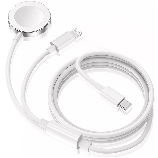 2in1 magnetisches Induktionsladekabel für Apple Watch, iPhone 1M Lightning USB-C-Kabel Alogy White