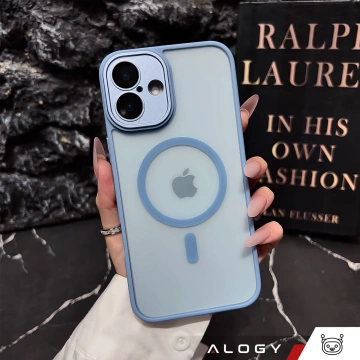 Набір гібридних чохлів 3 в 1, 2 шт., загартоване скло для Apple iPhone 16, захисний чохол Hybrid MagSafe із захистом об'єктива, чохол для телефону Alogy, 3 в 1, небесно-блакитний