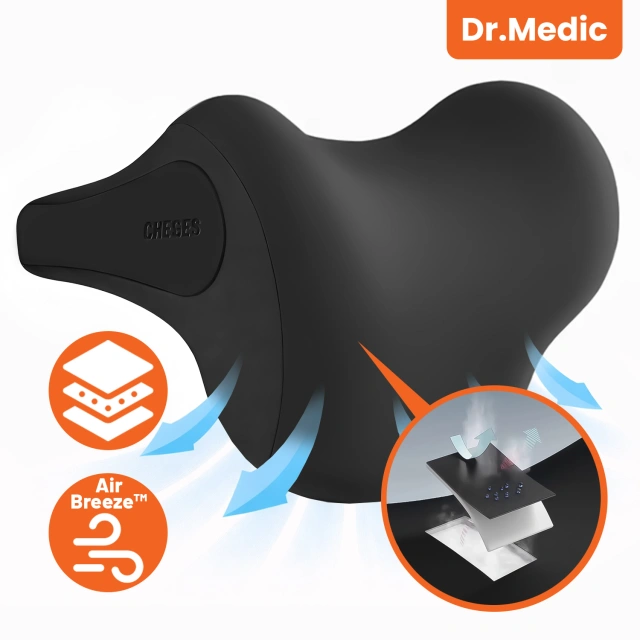 Car headrest massage pillow – ergonomic head, neck and nape support, electric vibration massager for driver and passenger – Dr.Medic RelaxDrive™