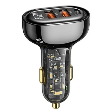 USAMS Nabíjačka do auta 2xUSB 1xUSB-C 125W Fast Charge transparentná čierna CC158CC01 (US-CC158)