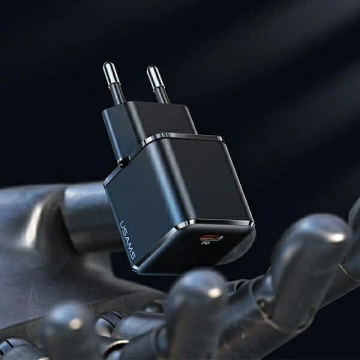 USAMS Wandladegerät 1x USB-C T45 30W PD3.0 Schnellladekabel U63 USB-C/Lightning schwarz/schwarz UXTZH01 (USAMS-UX)