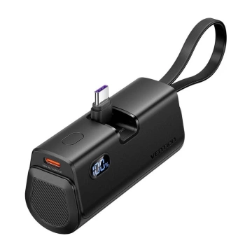 Портативний зовнішній зарядний пристрій Vention Black 4800mAh 22.5W LED Lightning USB-C Black