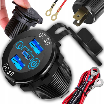 LED nabíječka do auta zásuvka Alogy Mini nabíječka do auta pro motocykl Konektory napájecího adaptéru Alogy 2x USB QC 3.0 USB-C PD 60W