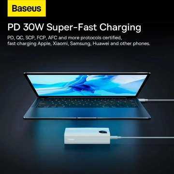Powerbanka Baseus Adaman2 s digitálnym displejom 2x USB-A / 1x USB-C 10000mAh 30W - biela