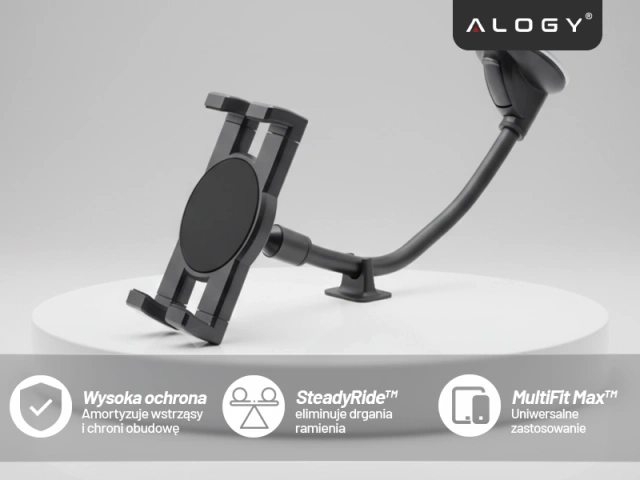 Alogy Autohalterung für Tablet-Telefon, Armaturenbrett, Windschutzscheibe für Auto mit langem Arm, 4–13 Zoll, Schwarz