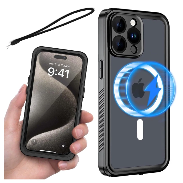 Чохол для Apple iPhone 15 Pro Armored 360 case for Mag Safe waterproof Armor IP68 Alogy black
