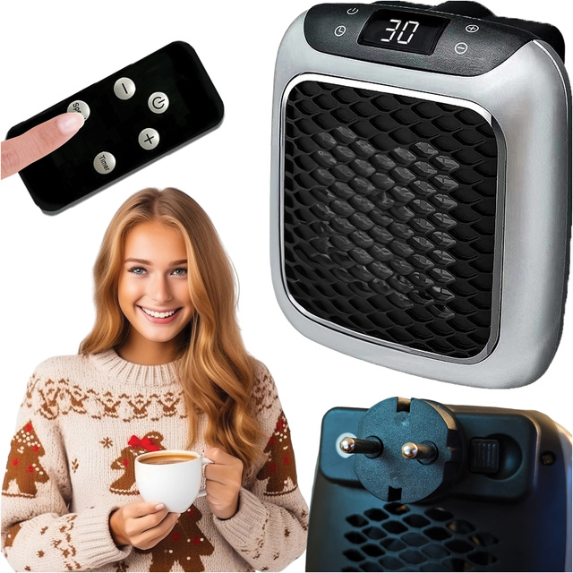 Výkonný mini elektrický ohrievač Farelka ventilátorový ohrievač na zásuvkový kontakt Pilot 800W ohrievač ohrievač EU Alogy šedá