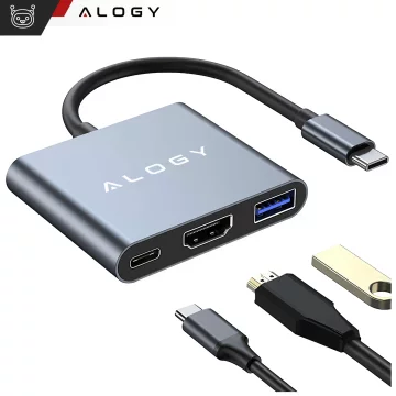 HUB 3in1 Adapter USB-C auf HDMI USB-A USB-C 4K 60Hz Alogy grau
