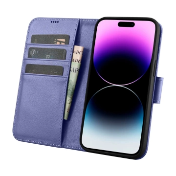 Peňaženka iCarer 2v1 kryt iPhone 14 Pro Max kožený flipový kryt Anti-RFID svetlofialový (WMI14220728-LP)