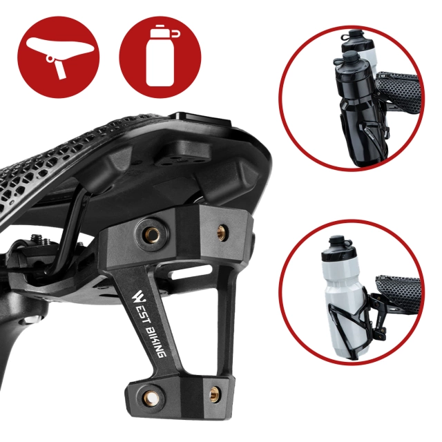 Adapter Rowerowy pod Siodełko – Uchwyt na 2 Koszyki na Bidon, Bike Seat Mount, Montaż do Sztycy, Aluminiowy, Czarny