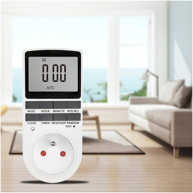 Timer on/off switch Energy saving LCD timer for EU socket white