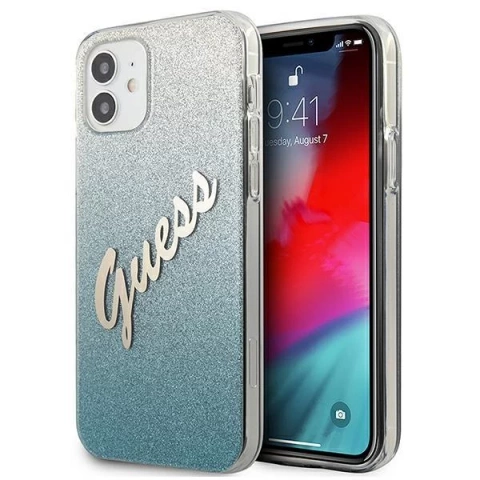 Guess GUHCP12SPCUGLSBL iPhone 12 mini 5,4" niebieski/синій твердий чохол Glitter Gradient Script