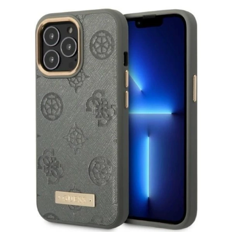 Etui Guess GUHMP13XSAPSTG до Apple iPhone 13 Pro Max 6,7" szary/сірий жорсткий чохол Peony Logo Plate MagSafe