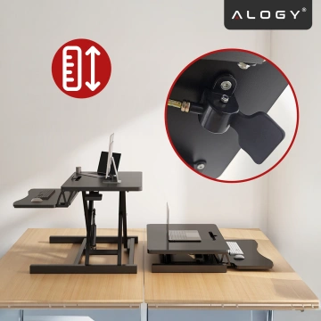 Stôl na státie s pneumatickým zdvihom 60×80 cm - nastavenie výšky 11–51 cm, dvojúrovňový, skladací, ideálny do domácej kancelárie - Alogy LiftDesk™ Black