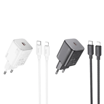Ładowarka sieciowa HOCO Typ C + kabel Typ C do Lightning QC PD 20W Czarna